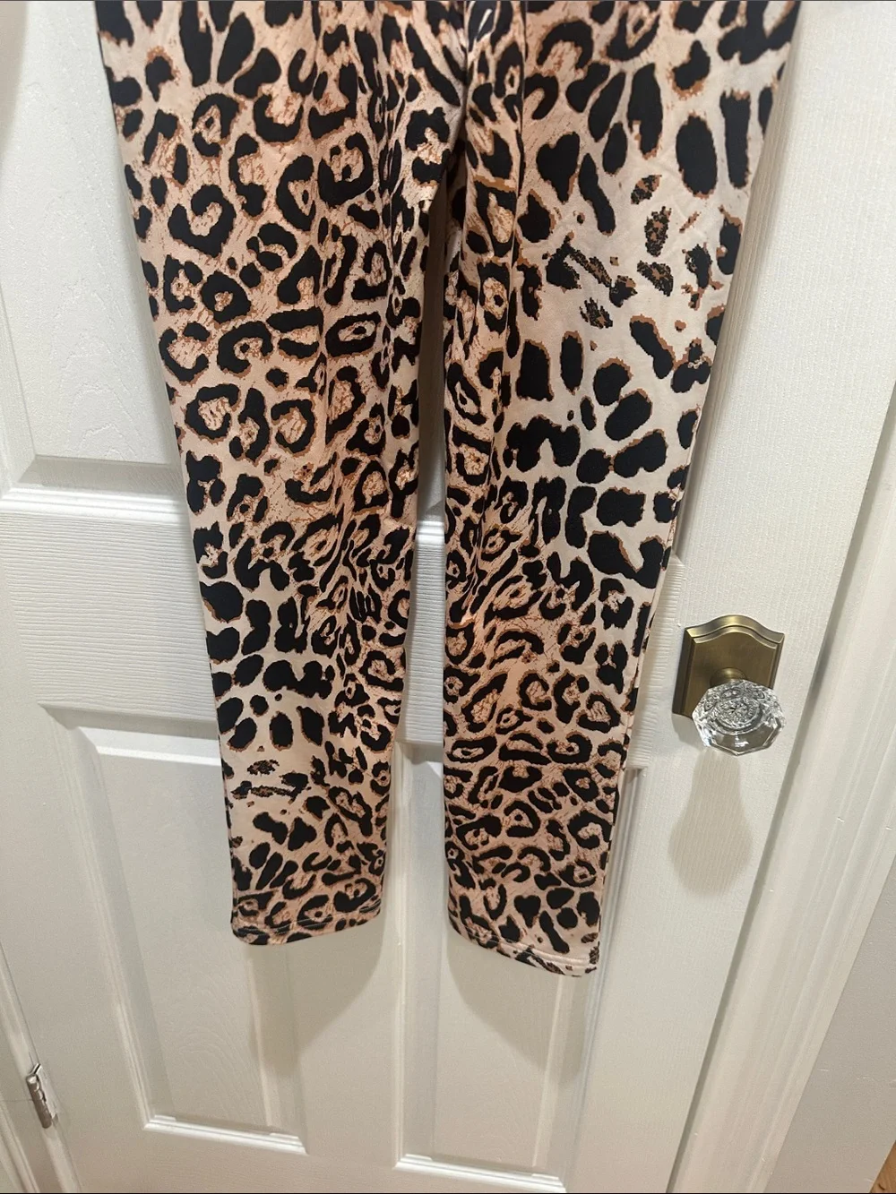 Leopard Print Long Sleeve Jumpsuit - Beige & Black